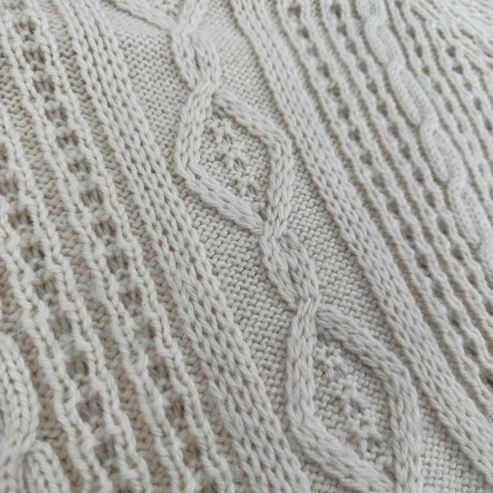 Mairtin Standun Irish Aran Wool Sweater Beige Cable Knit Crewneck Ireland L